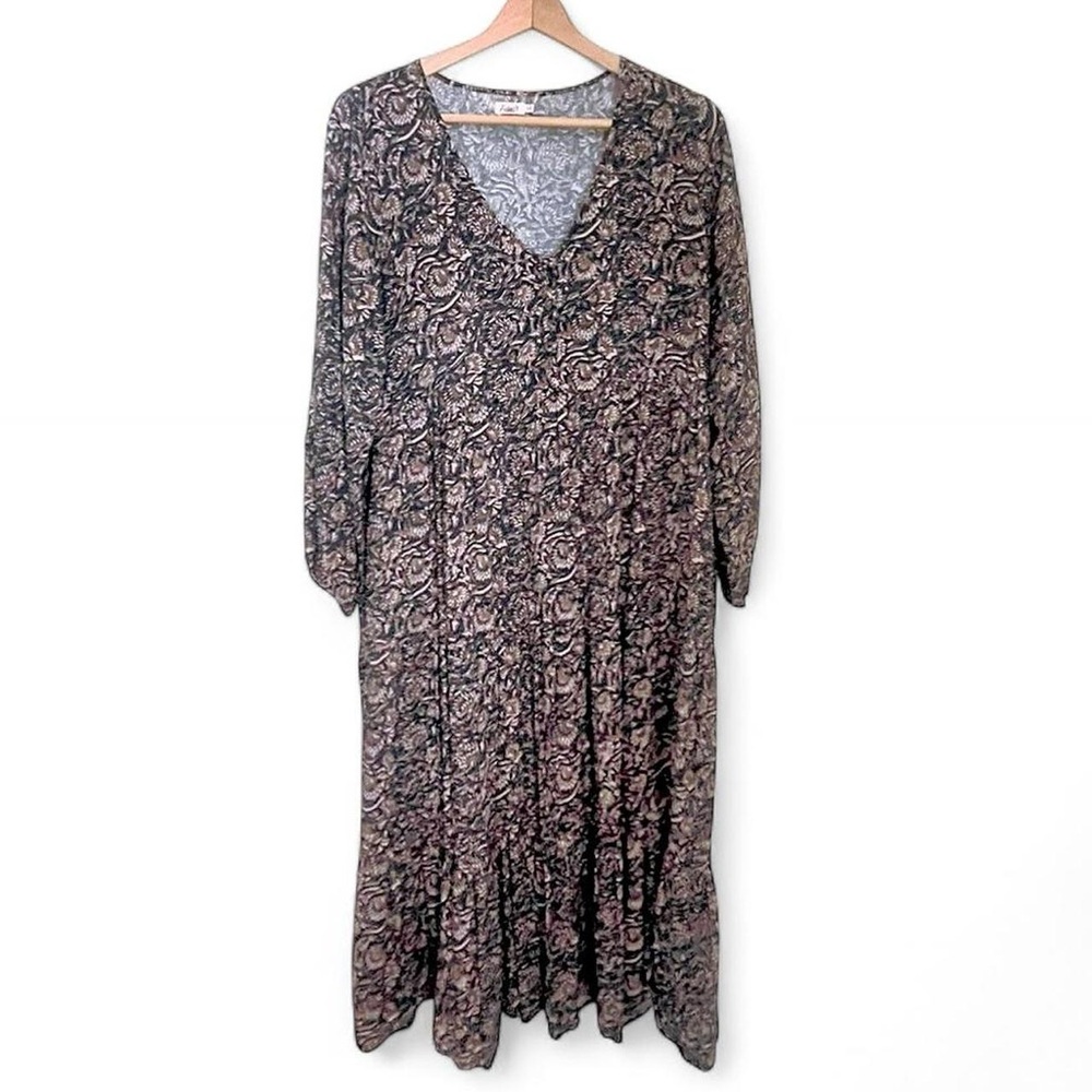 Faherty Women's M Isabella Midi Dress Long Sleeve Artisan Block Vneck Viscose